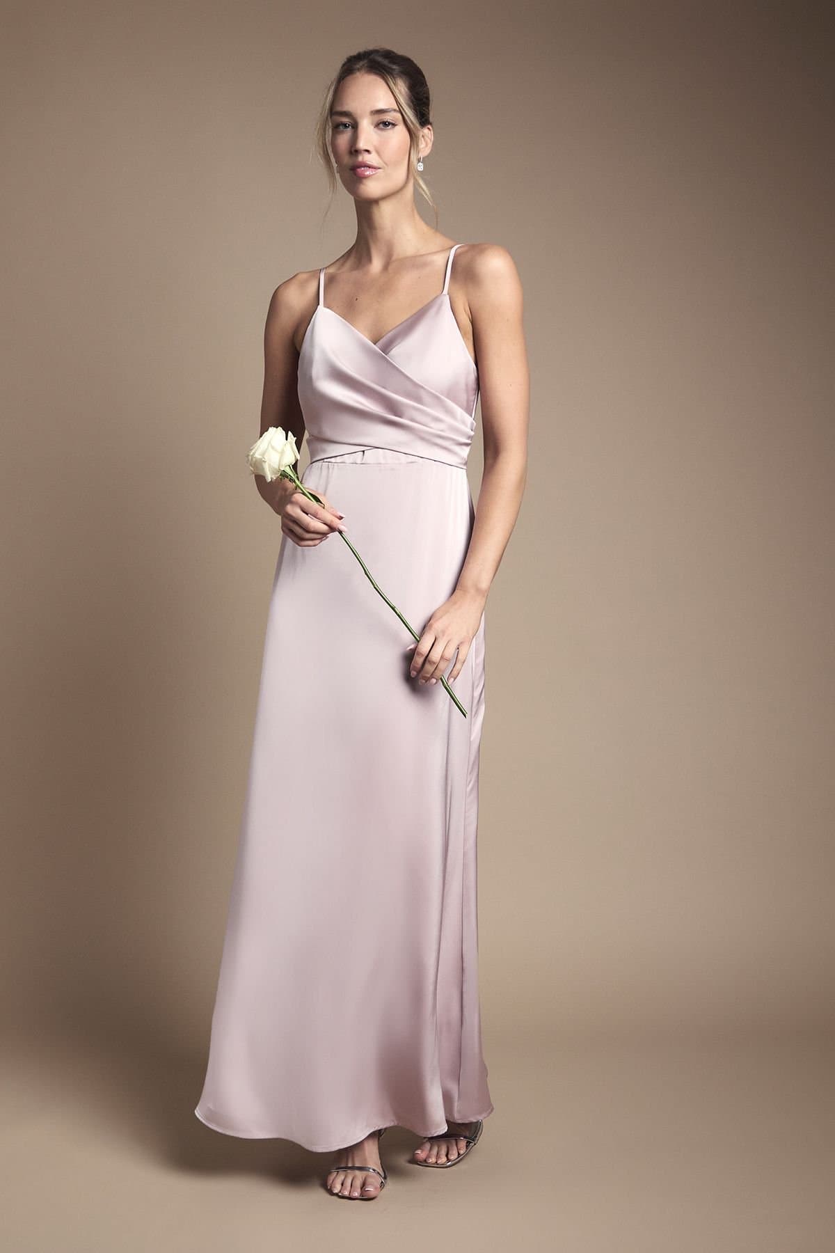 Coast Coast Women's Wrap Waist Satin Cami Bridesmaid Dress in Dusty Rose