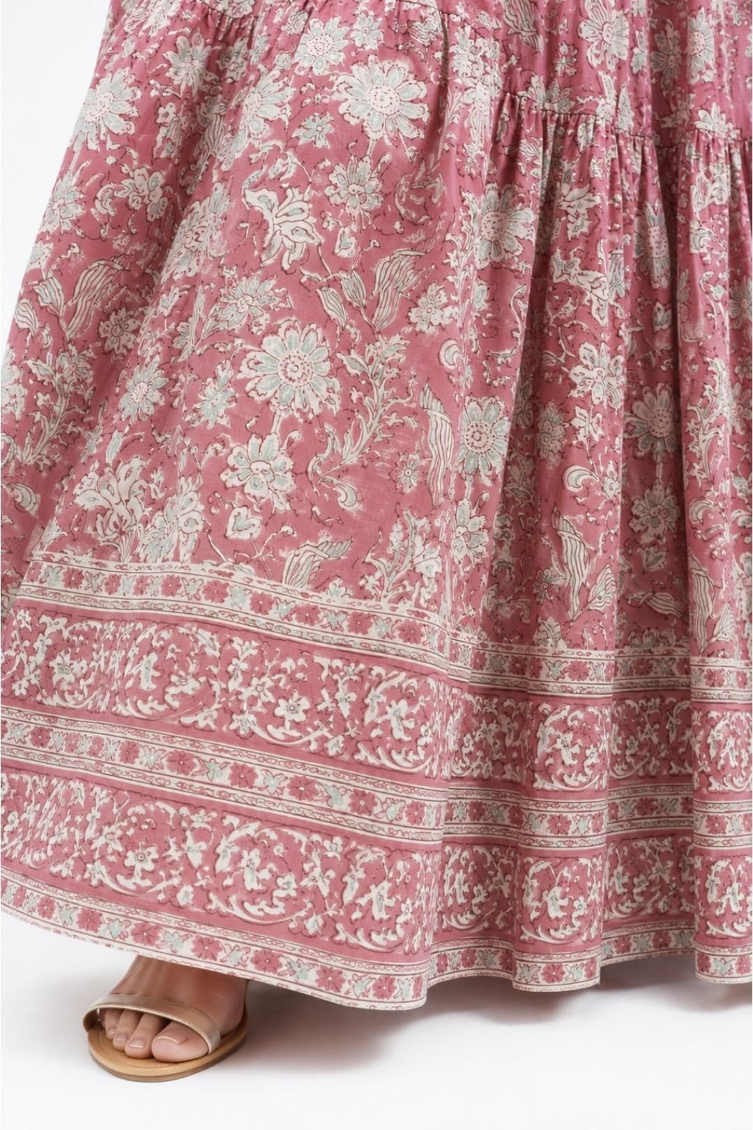 Soul of Sita Soul of Sita Women's Pink Brianne woodblock printed cotton voile skirt with border - 4