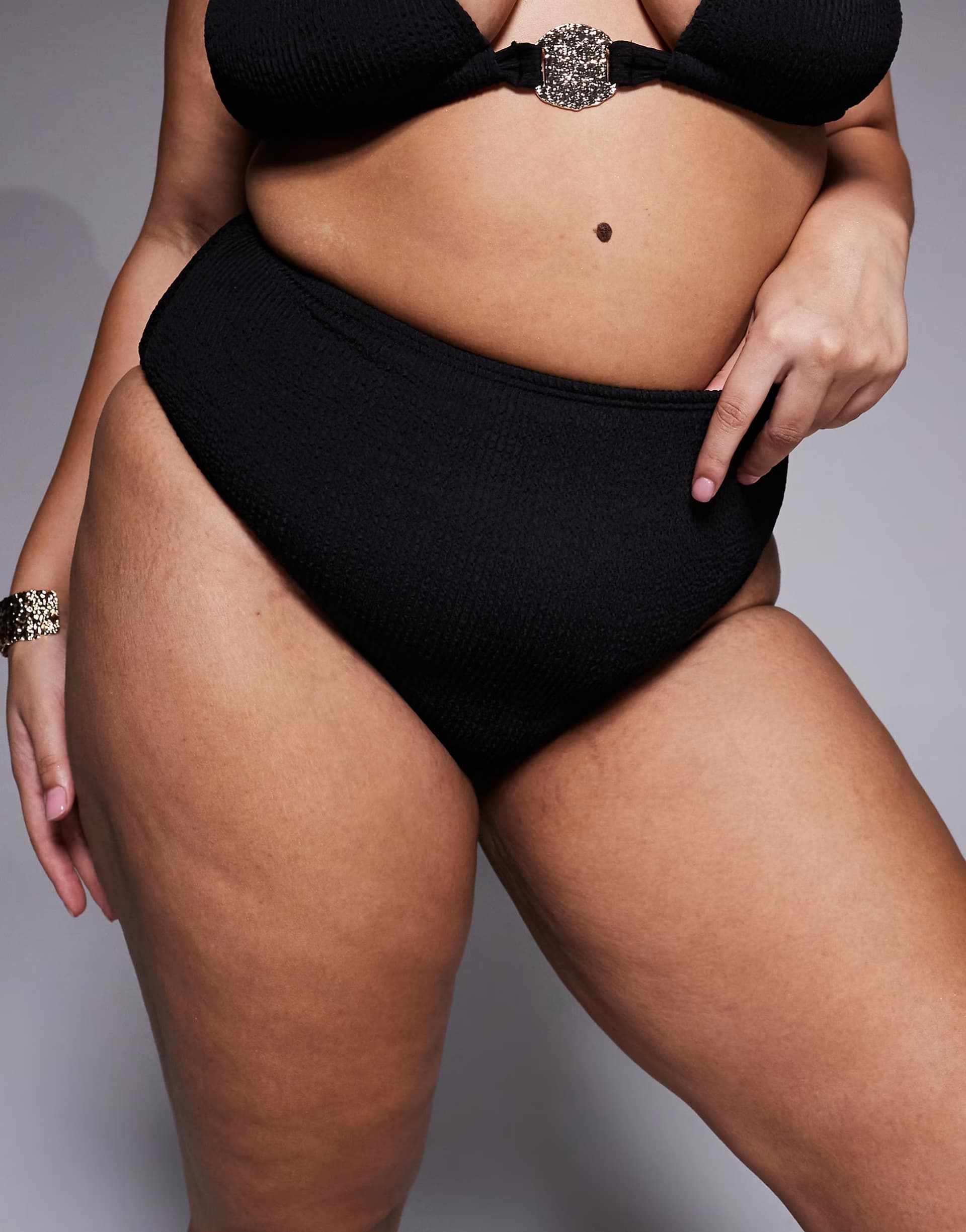 ASOS ASOS South Beach Curve Black Crinkle High-Waisted Bikini Bottom