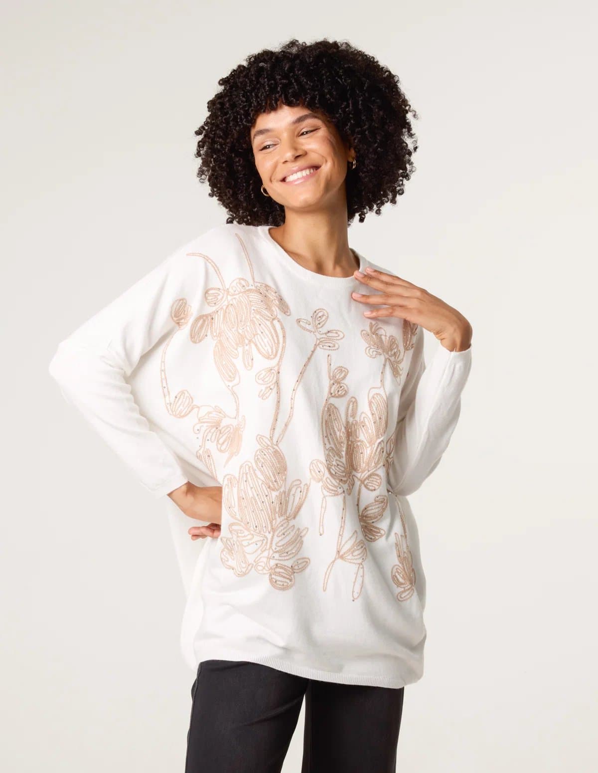 Blue Vanilla Embroidered Round Neck Jumper