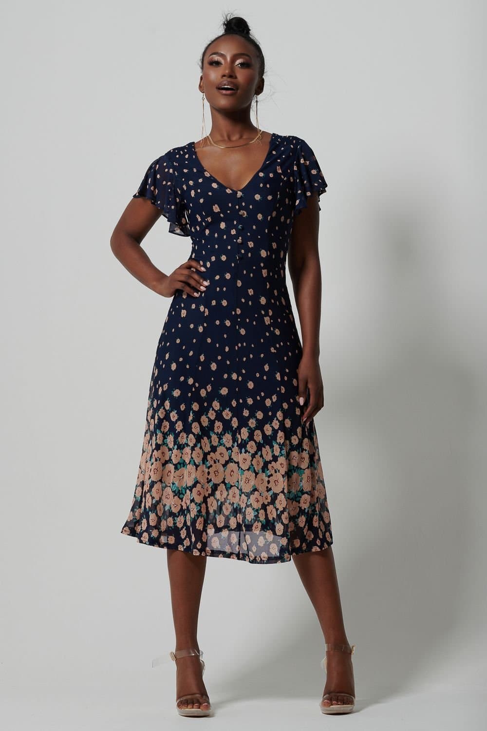 Jolie Moi Jolie Moi Navy Floral Midi Dress