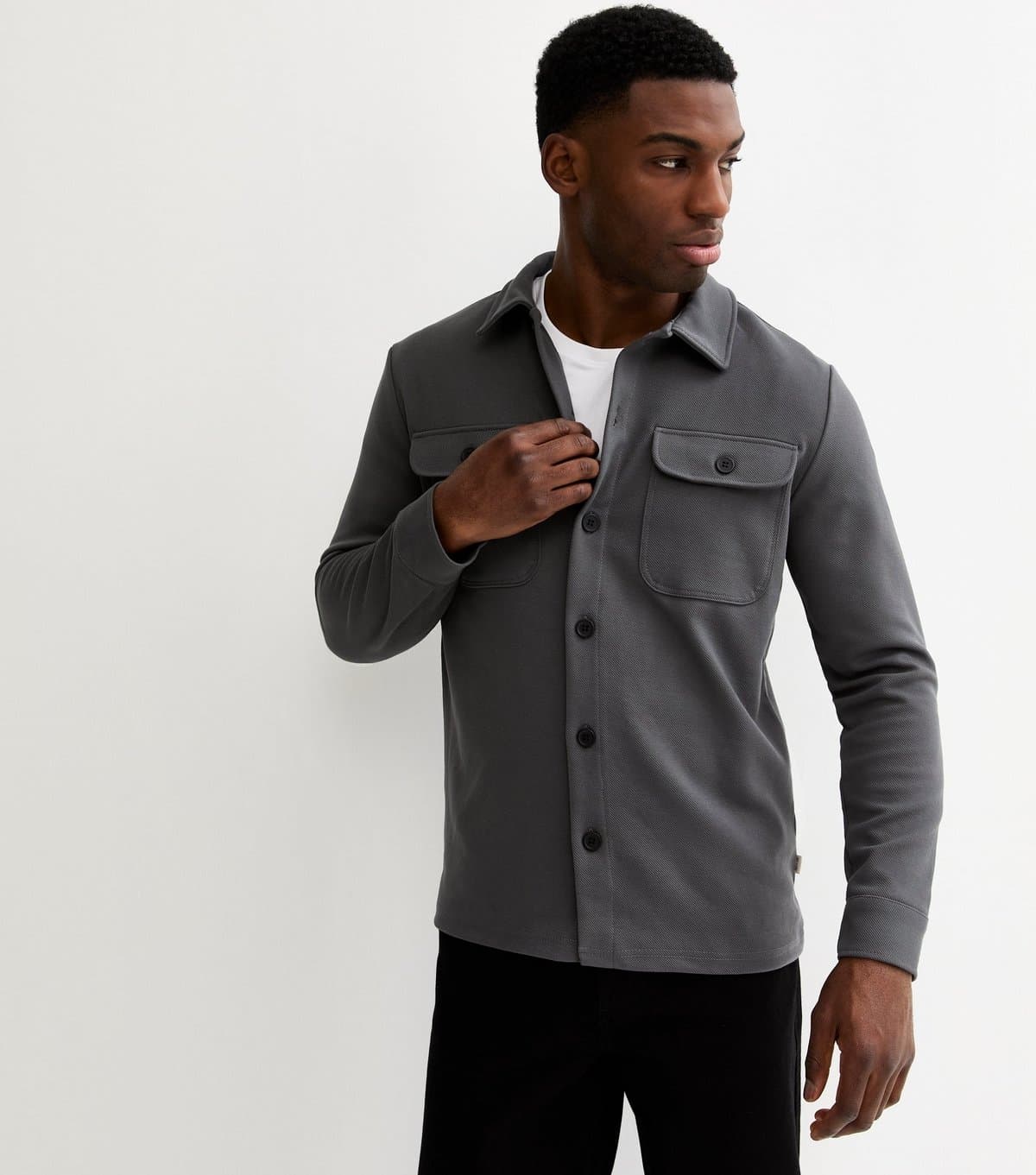Only and Sons Men's Dark Grey Twill Overshirt Only and Sons New Look