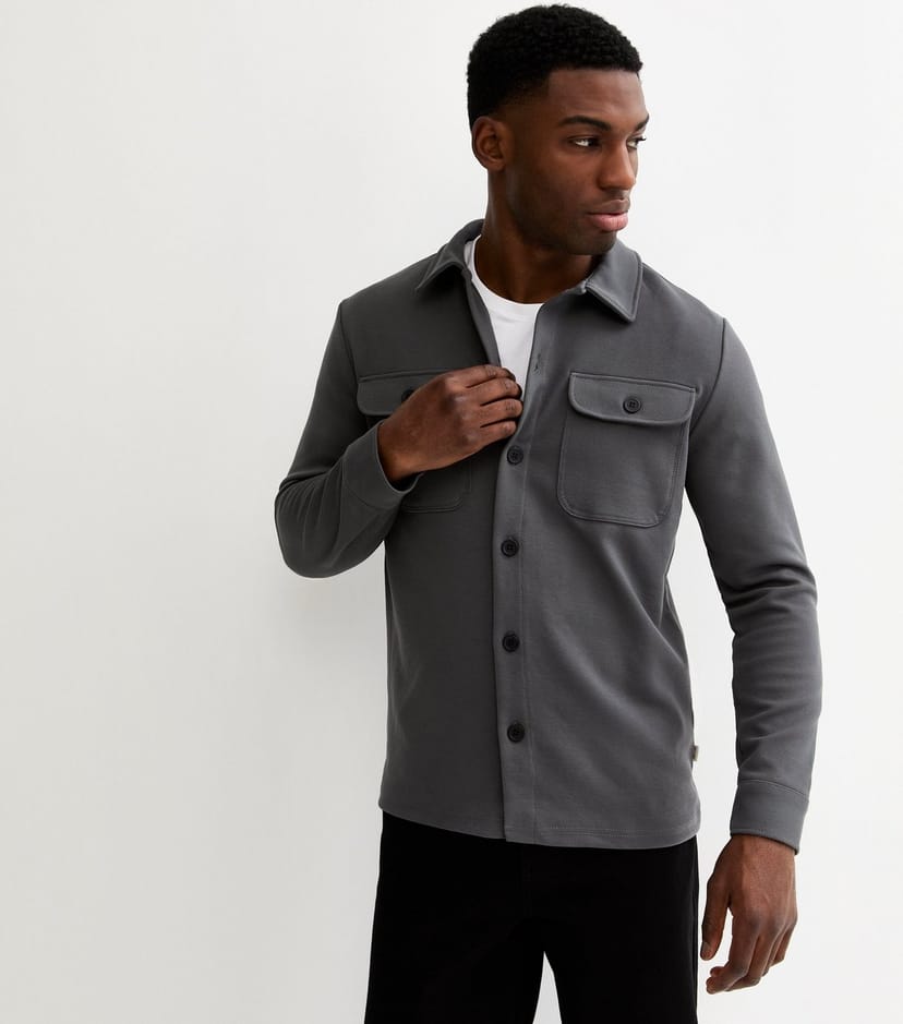Only and Sons Men's Dark Grey Twill Overshirt Only and Sons New Look - 1