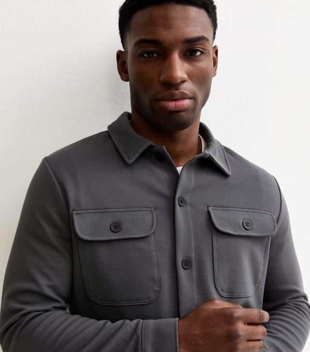 Only and Sons Men's Dark Grey Twill Overshirt Only and Sons New Look - 2
