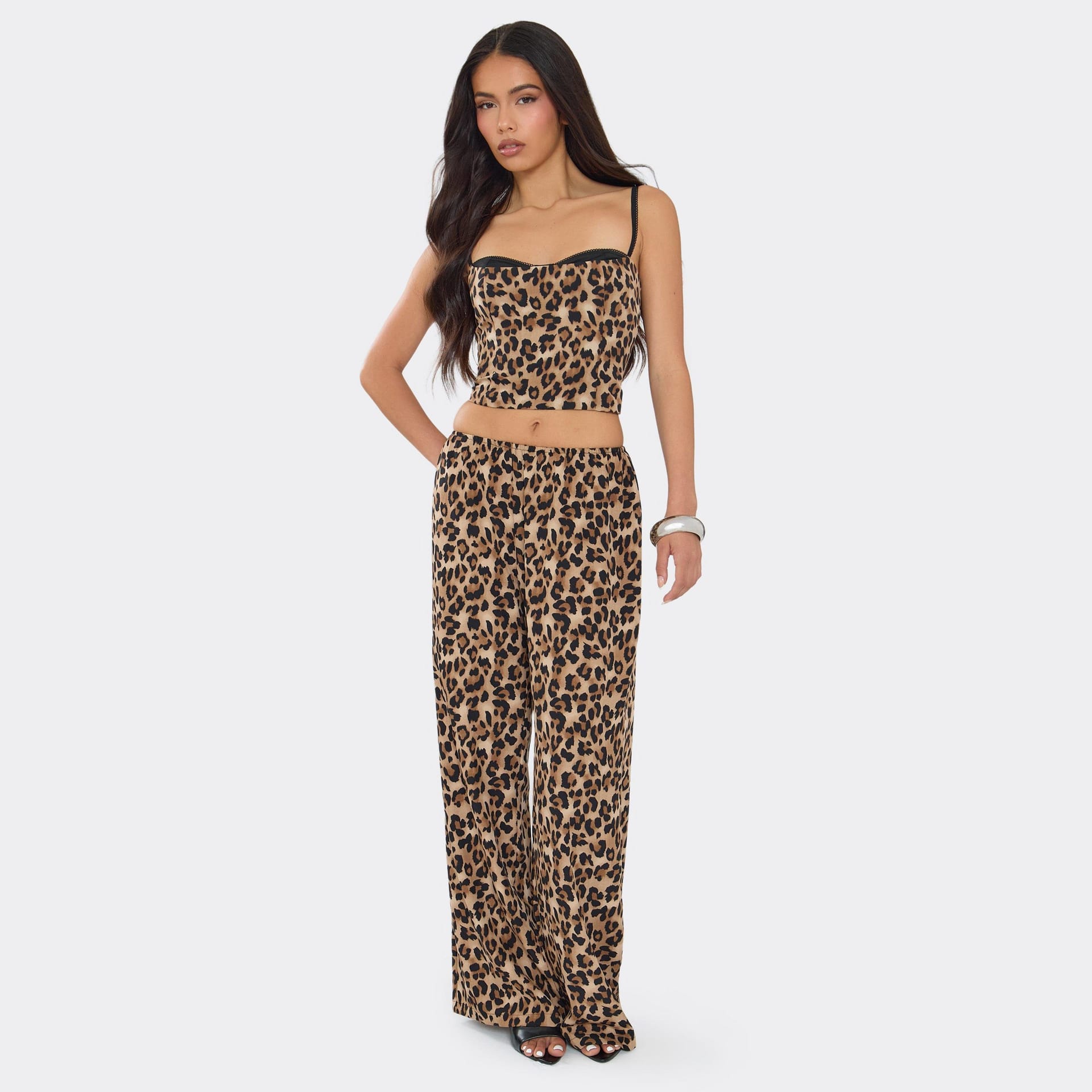EGO Brown Leopard Print Wide Leg Trousers
