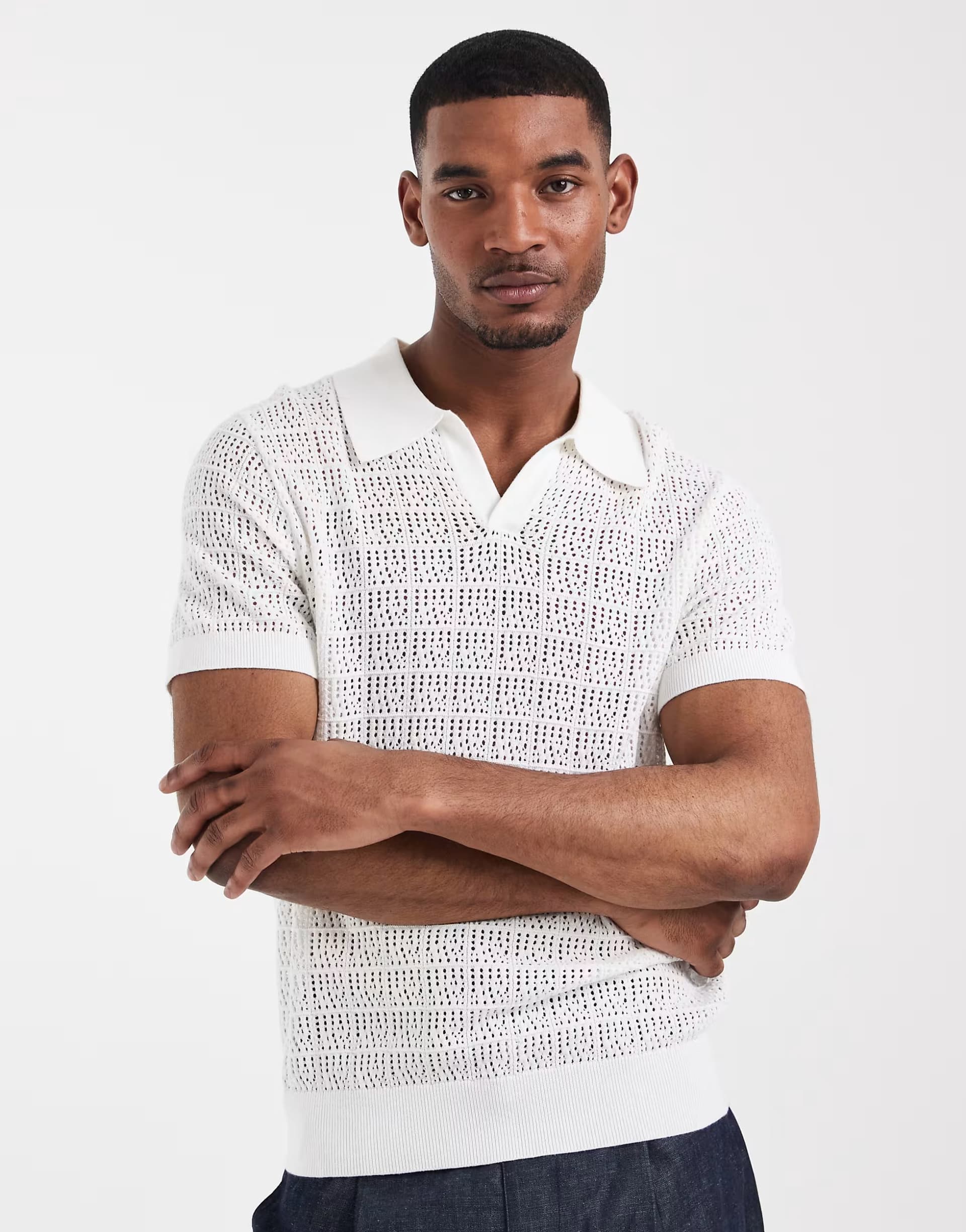 ASOS South Beach crochet polo in white