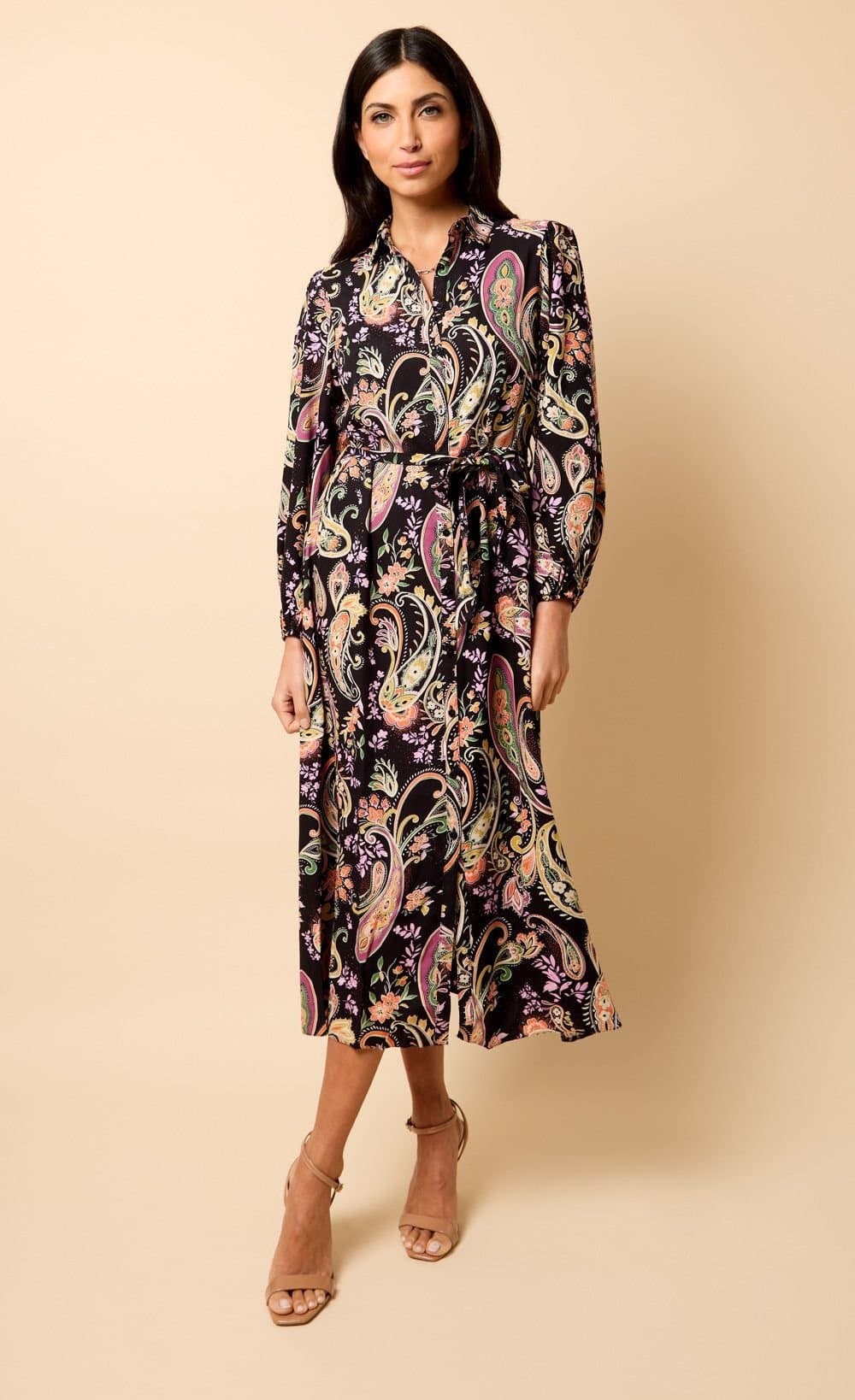 Little Mistress Little Mistress Women's Saffron & Amber Pastel Paisley Print Midi Dress in Black