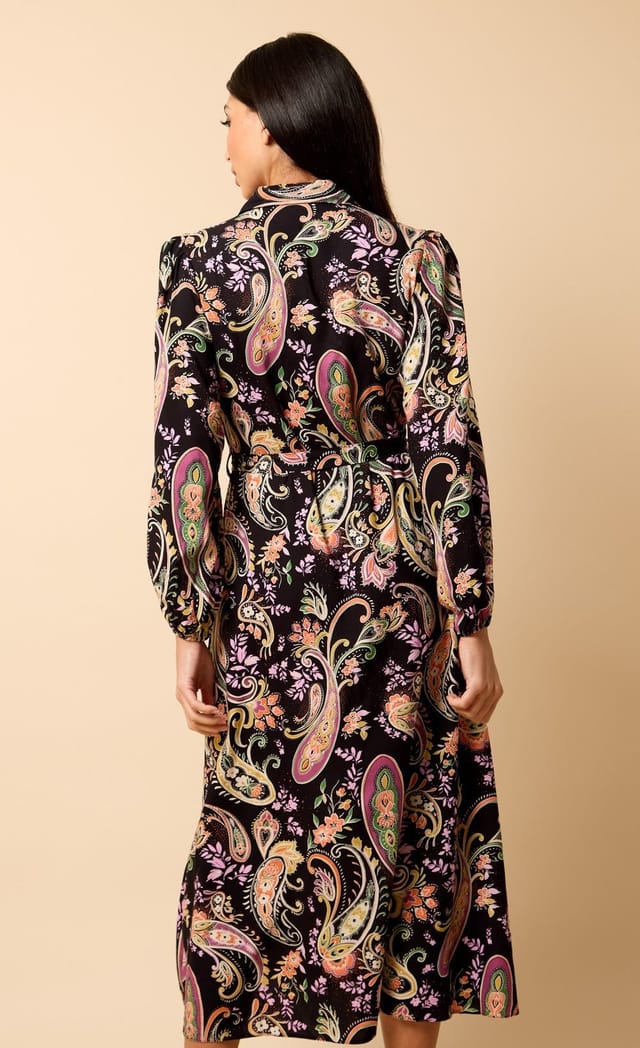 Little Mistress Little Mistress Women's Saffron & Amber Pastel Paisley Print Midi Dress in Black - 3