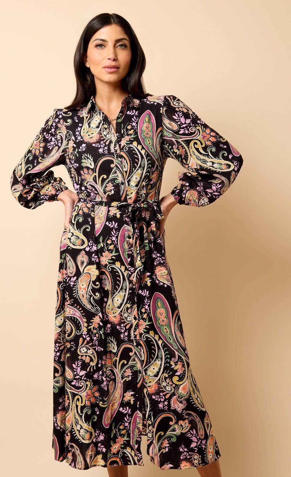 Little Mistress Little Mistress Women's Saffron & Amber Pastel Paisley Print Midi Dress in Black - 4