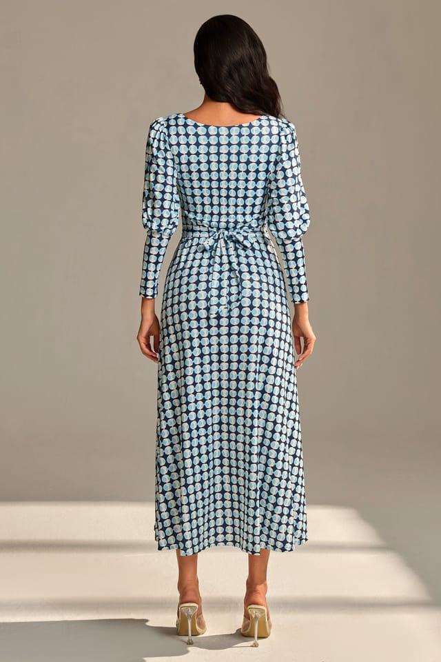Jolie Moi Jolie Moi Women's Long Puff Sleeved Jersey Maxi Dress in Blue - 2
