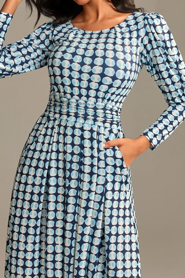 Jolie Moi Jolie Moi Women's Long Puff Sleeved Jersey Maxi Dress in Blue - 3