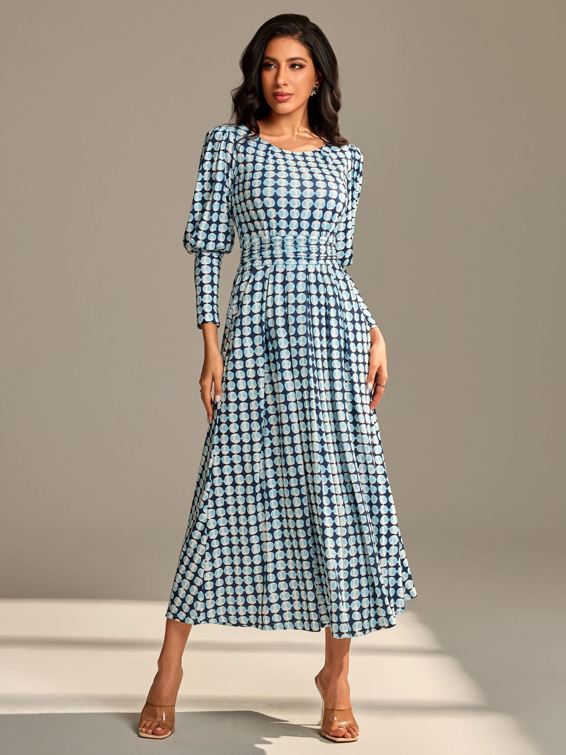 Jolie Moi Jolie Moi Women's Long Puff Sleeved Jersey Maxi Dress in Blue - 4