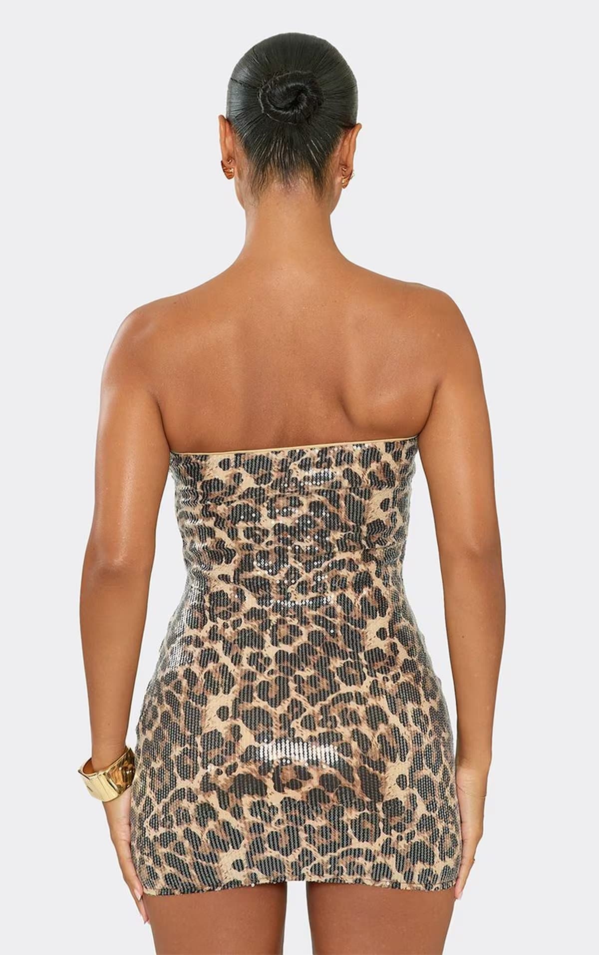 EGO Bandeau Mini Dress In Leopard Print Sequin, Women's Size UK 6