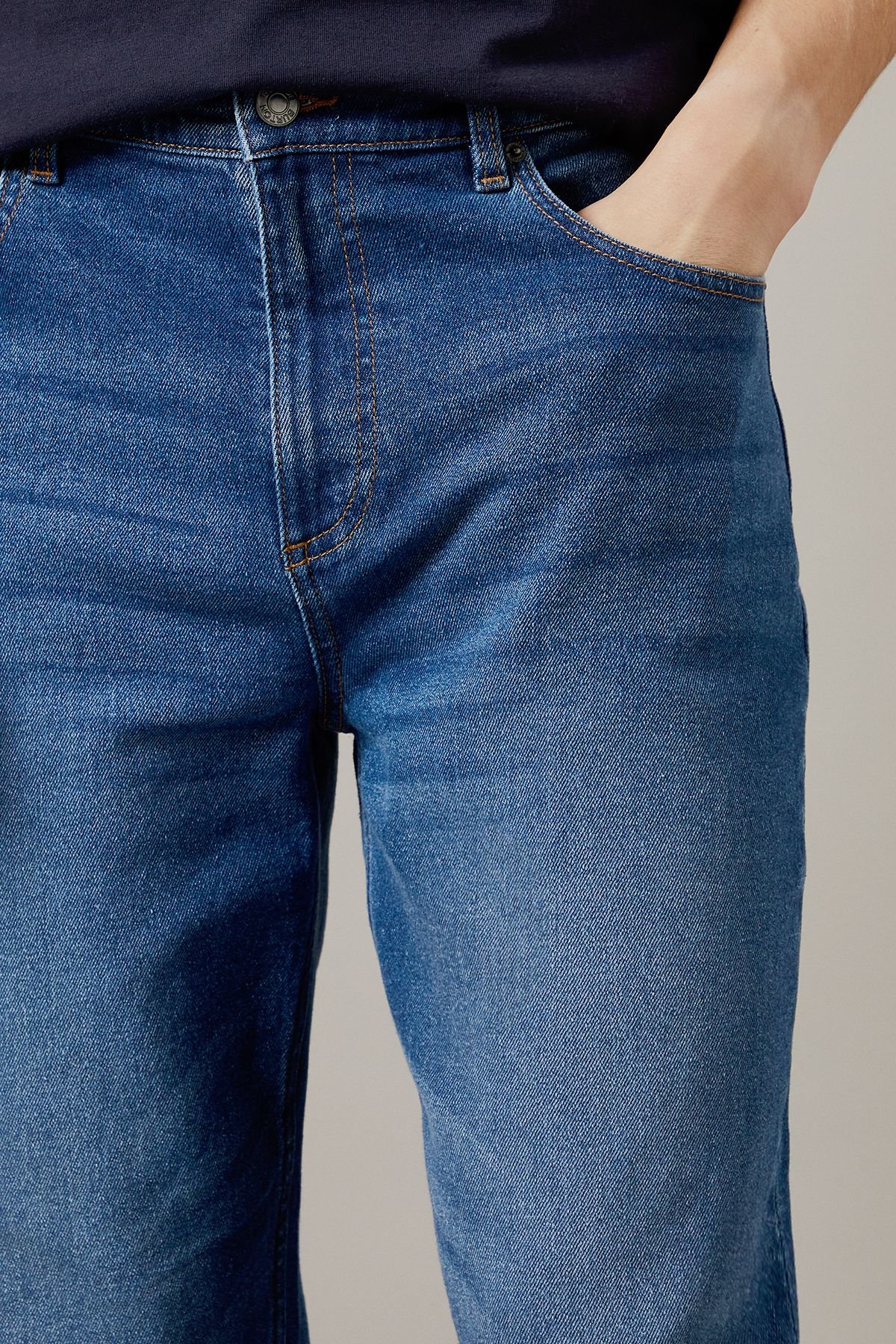 Burton Burton Men's Mid Wash Stretch Straight Fit Jeans in Mid Blue - 3