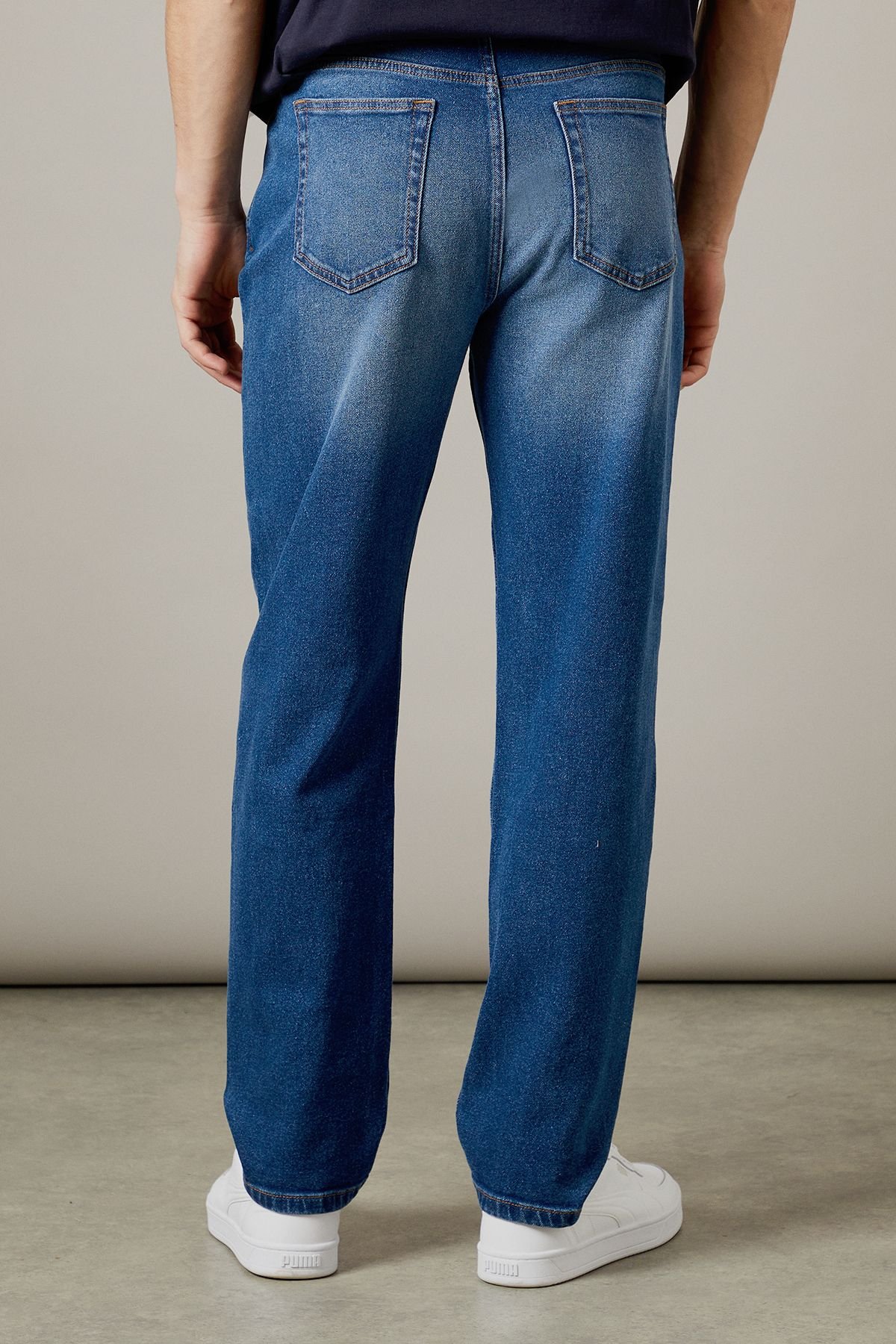 Burton Burton Men's Mid Wash Stretch Straight Fit Jeans in Mid Blue - 4