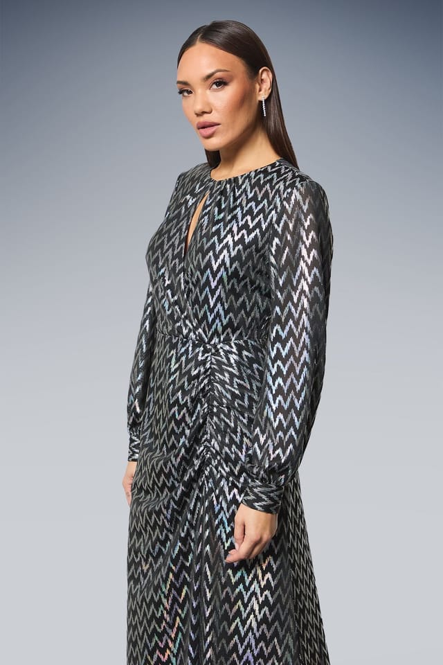 Principles Principles Women's Keyhole Detail Ruched Front Metallic Detail Jersey Midi Dress in Black - 2