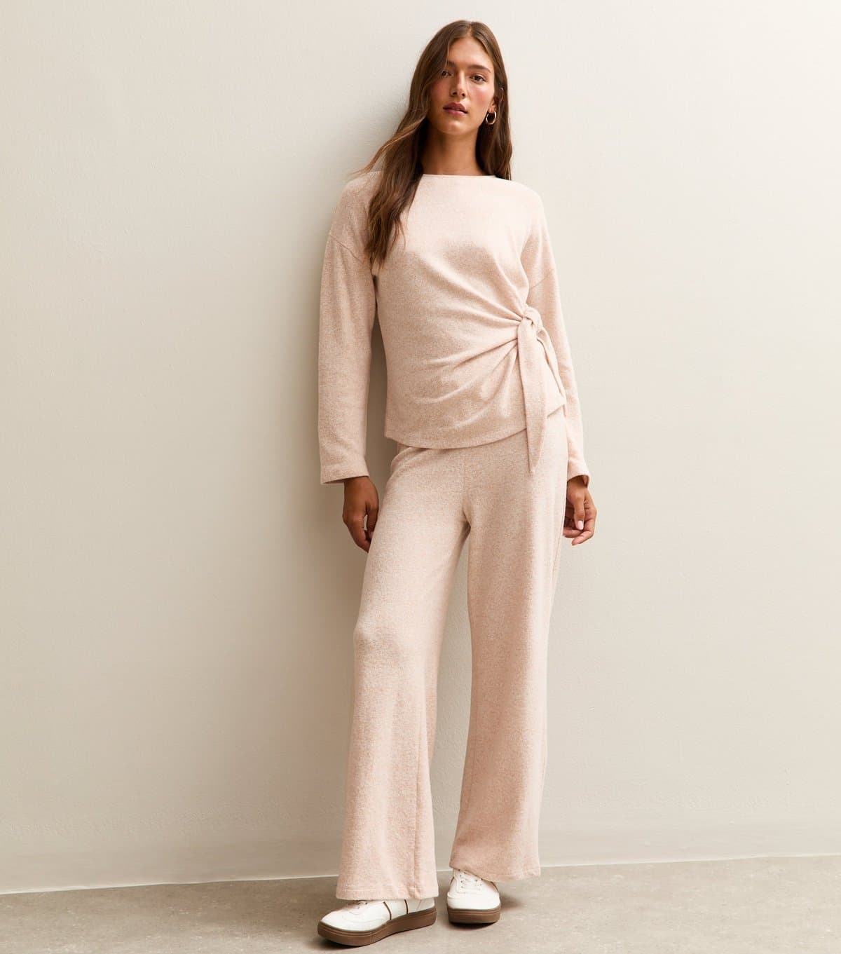 New Look New Look Light Pink Soft Touch Wide Leg Trousers