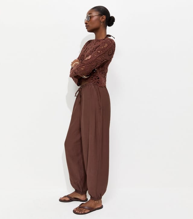New Look Women's Mink Wide Drawstring Waist Cuffed Trousers New Look - 2