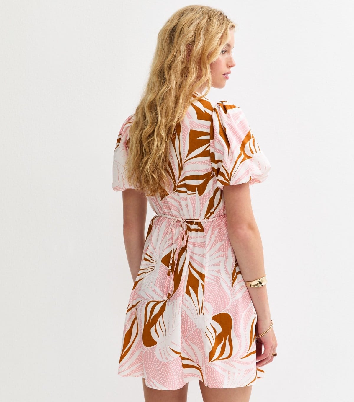 New Look Women's Pink Leaf Print Tie Front Mini Dress New Look - 4