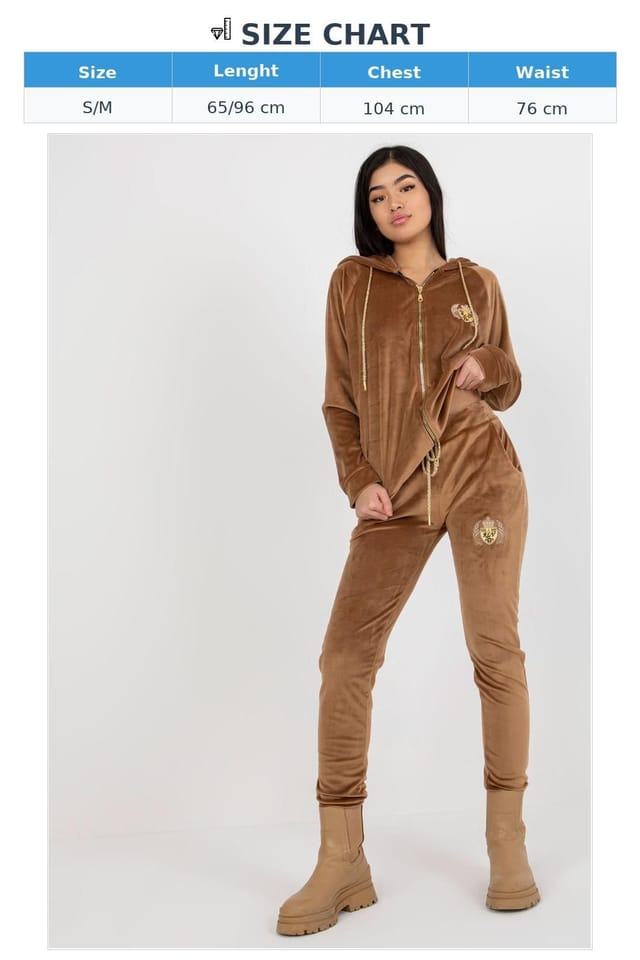 Love Lace Love Lace Women's Velour Embroidered Hooded Sweatshirt & Pants Set in Brown - 3