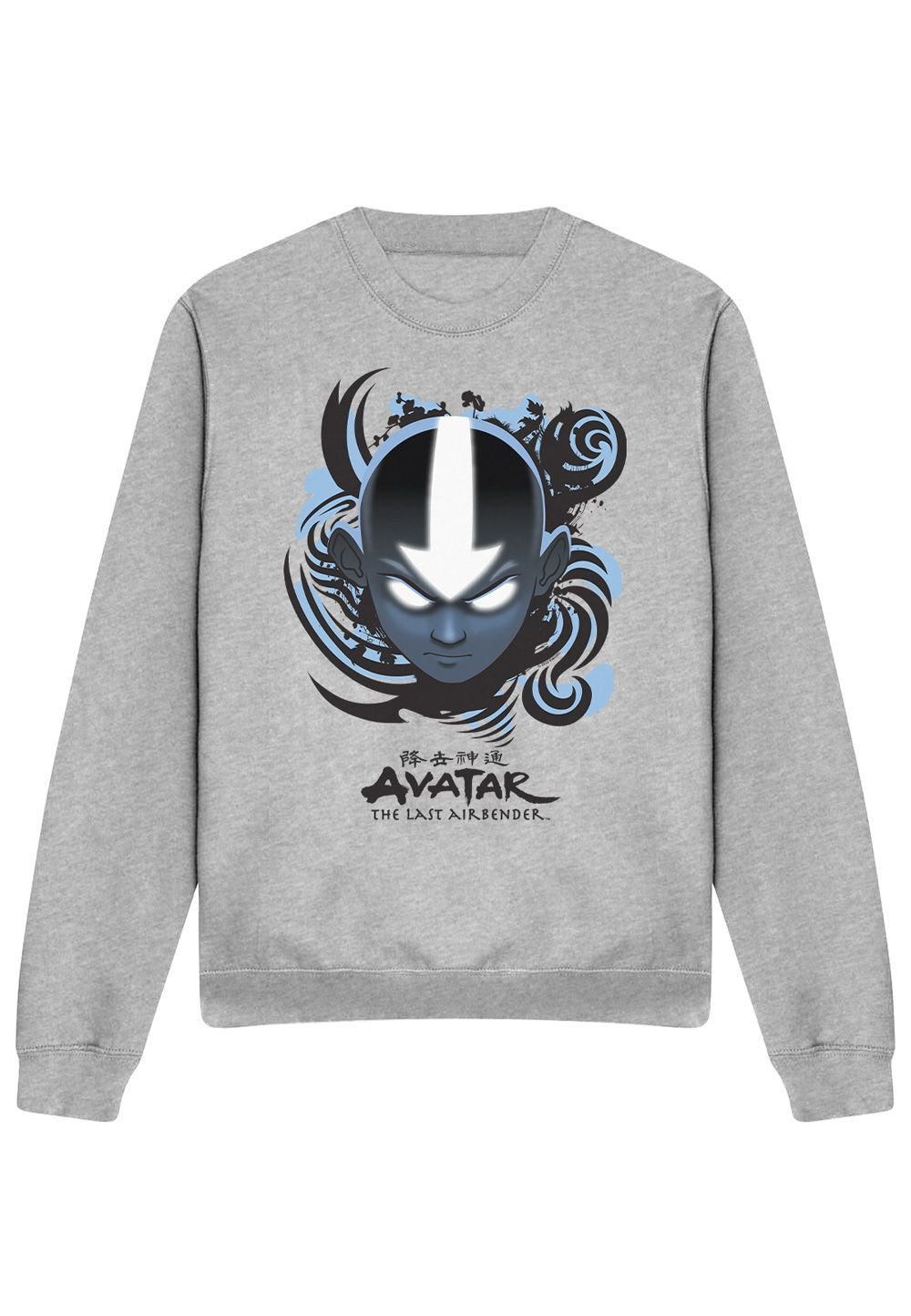 Avatar: The Last Airbender Avatar: The Last Airbender Men's Avatar The Last Airbender Airbender Blue & Black Kanji Crew Sweatshirt, Athletic Heather in Light Grey - 3