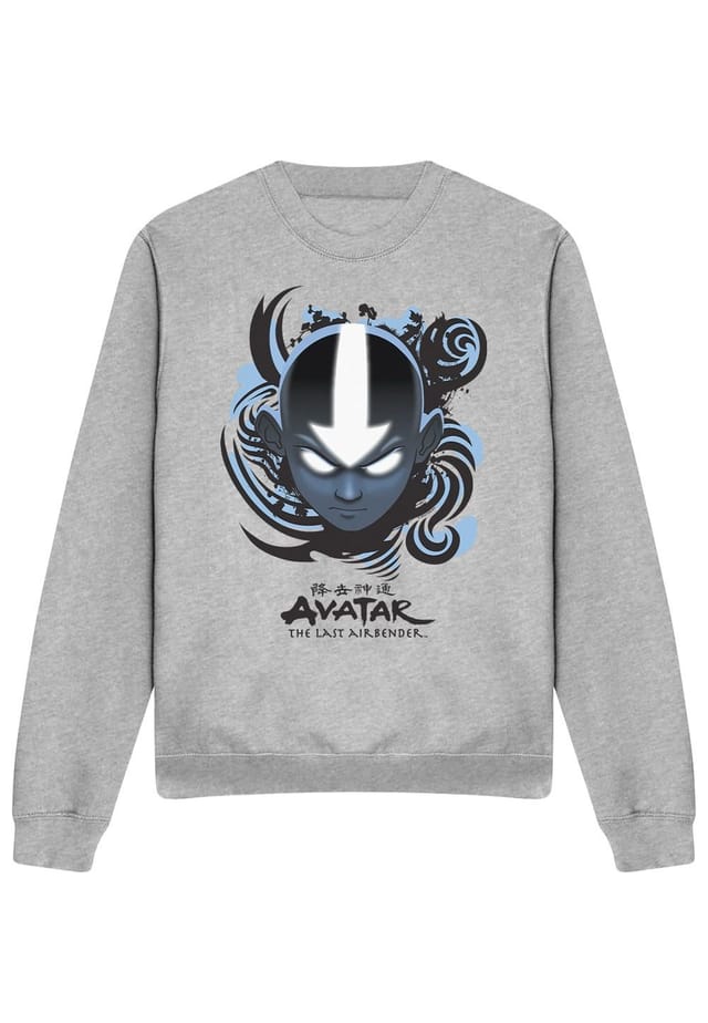 Avatar: The Last Airbender Avatar: The Last Airbender Men's Avatar The Last Airbender Airbender Blue & Black Kanji Crew Sweatshirt, Athletic Heather in Light Grey - 3