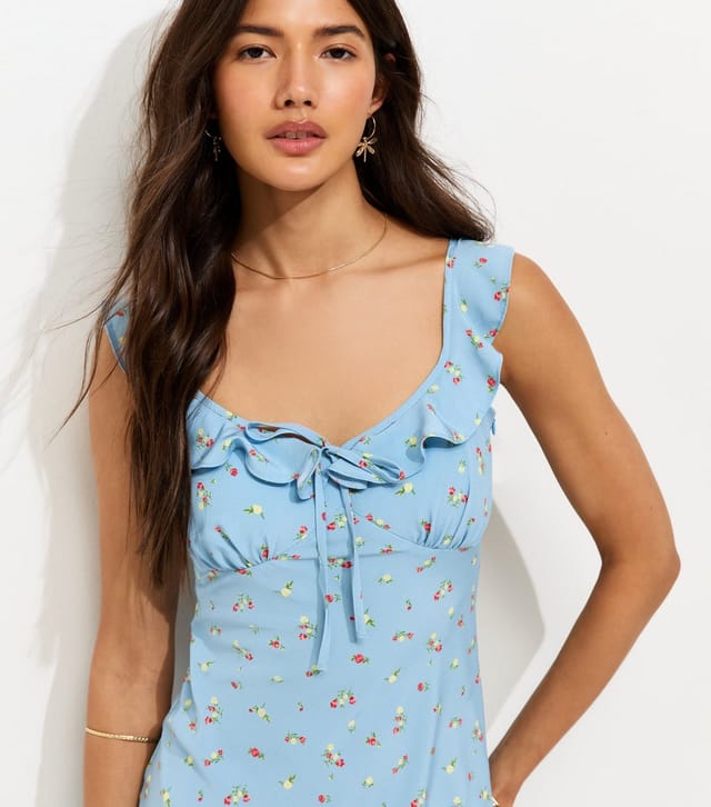 New Look Women's Light Blue Ditsy Ruffle Strappy V Neck Midi Dress New Look - 2