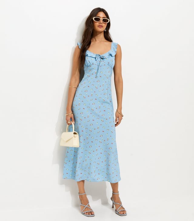 New Look Women's Light Blue Ditsy Ruffle Strappy V Neck Midi Dress New Look - 3