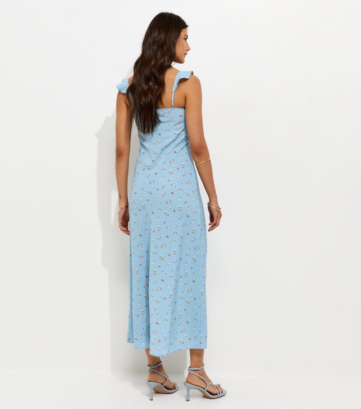New Look Women's Light Blue Ditsy Ruffle Strappy V Neck Midi Dress New Look - 4