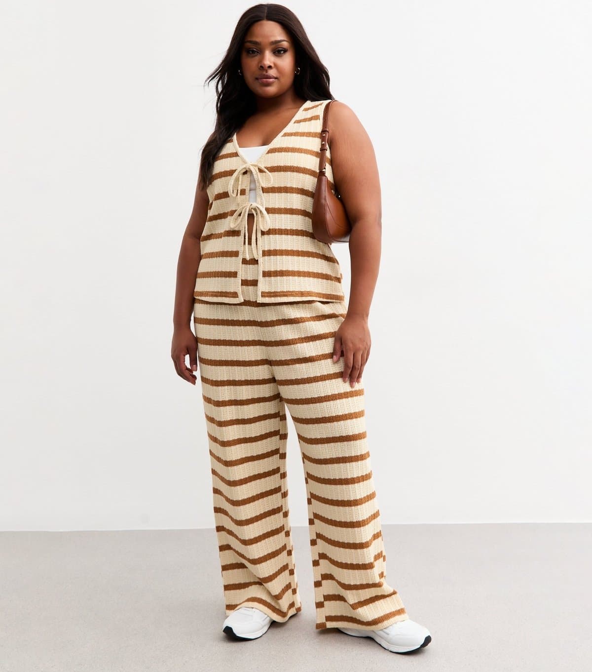 New Look Women's Plus Size Cream Textured Striped Trousers Curves New Look