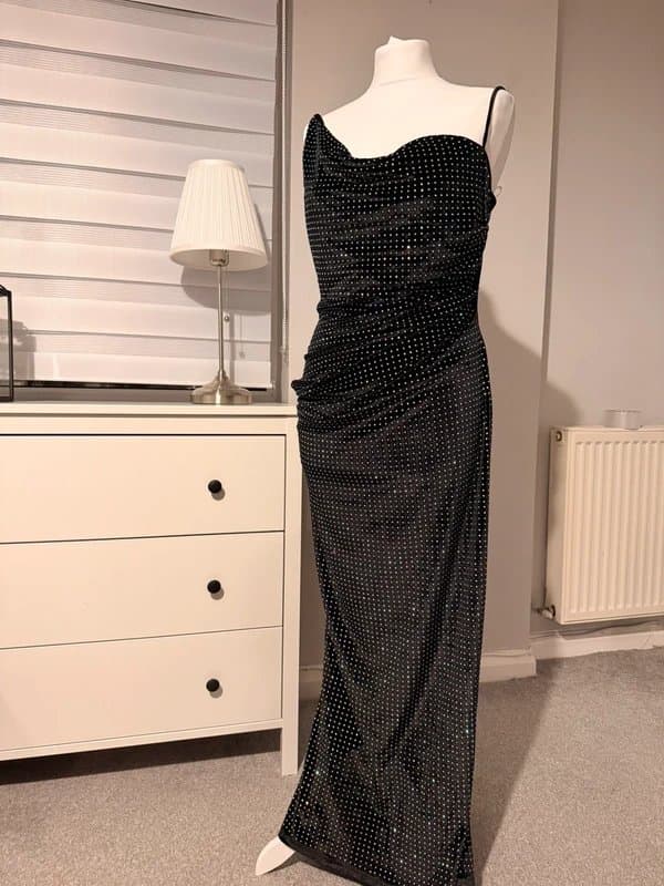 ASOS Design Asos Design velvet embellished asymmetric draped midi dress / UK 12 / NWT