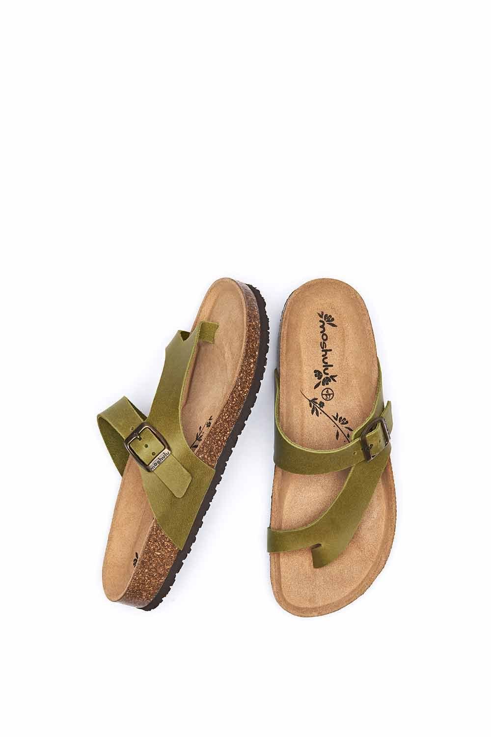 Moshulu Moshulu Women's 'Wilma Waxy' Toe-Post Cork Footbed Sandals in Green - 2