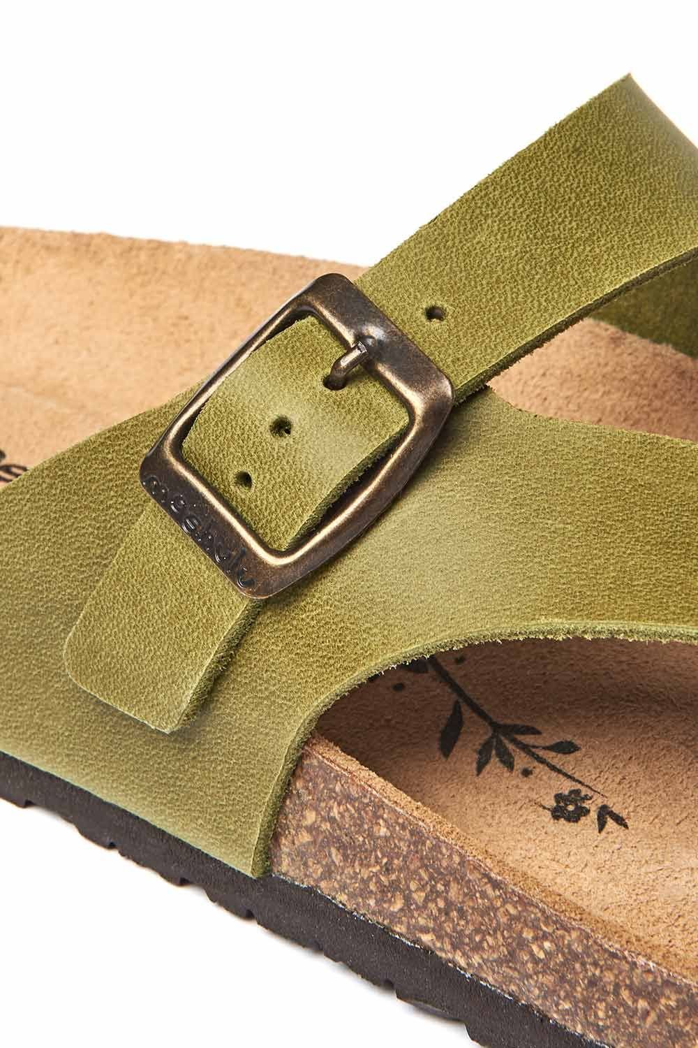 Moshulu Moshulu Women's 'Wilma Waxy' Toe-Post Cork Footbed Sandals in Green - 3