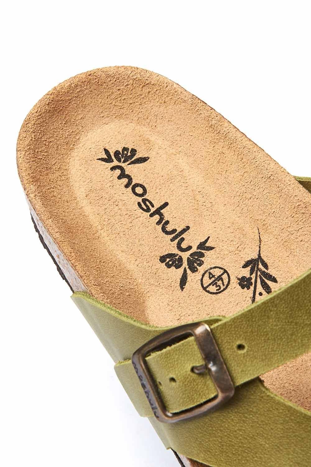 Moshulu Moshulu Women's 'Wilma Waxy' Toe-Post Cork Footbed Sandals in Green - 4