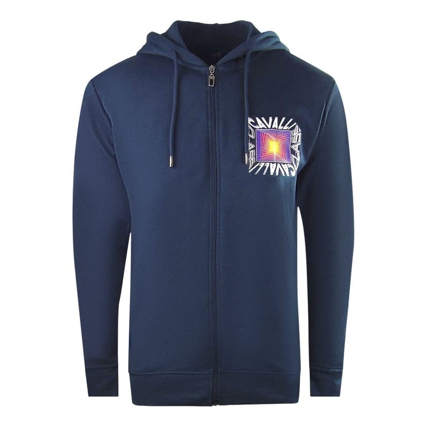 Cavalli Class Cavalli Class Men's Aysmmetric Box Design Navy Blue Zip-Up Hoodie - 1