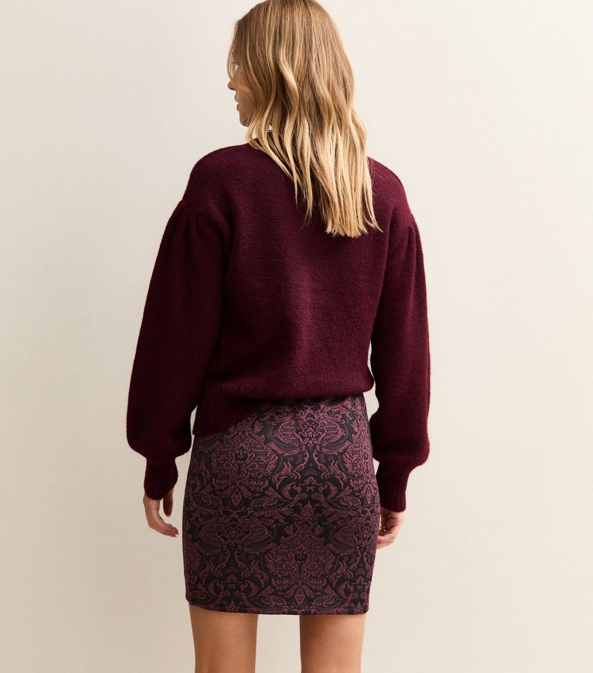 New Look Women's Burgundy Baroque Pattern Jersey Mini Skirt New Look - 4
