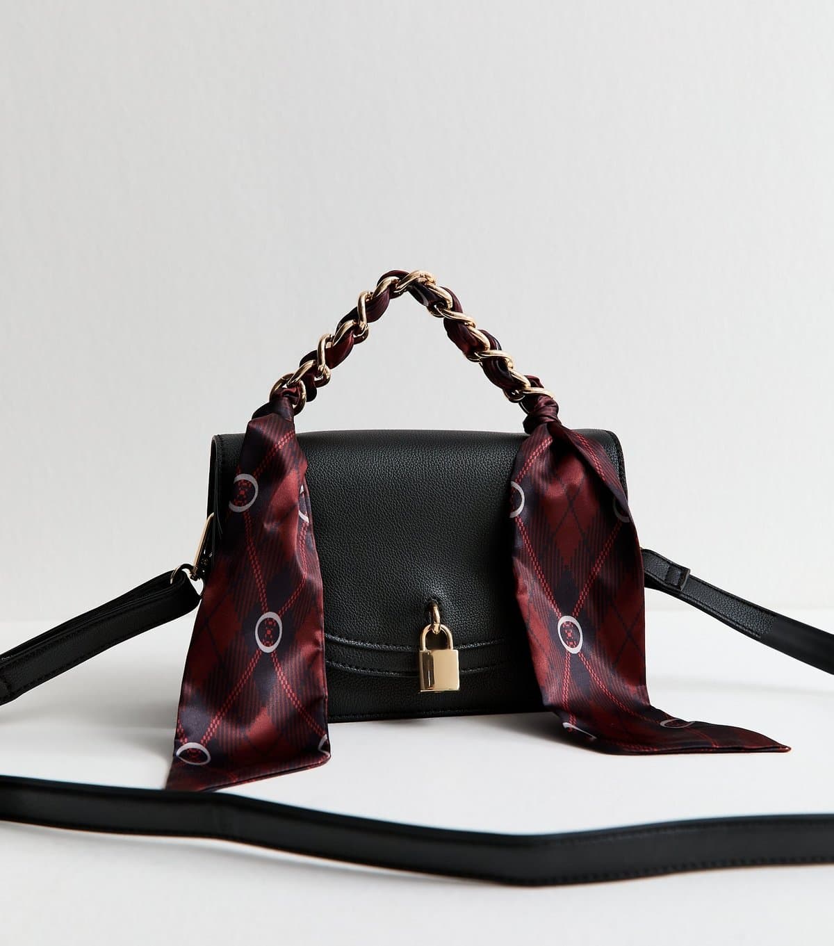 New Look Black Faux Leather Scarf Handle Cross Body Bag Vegan New Look