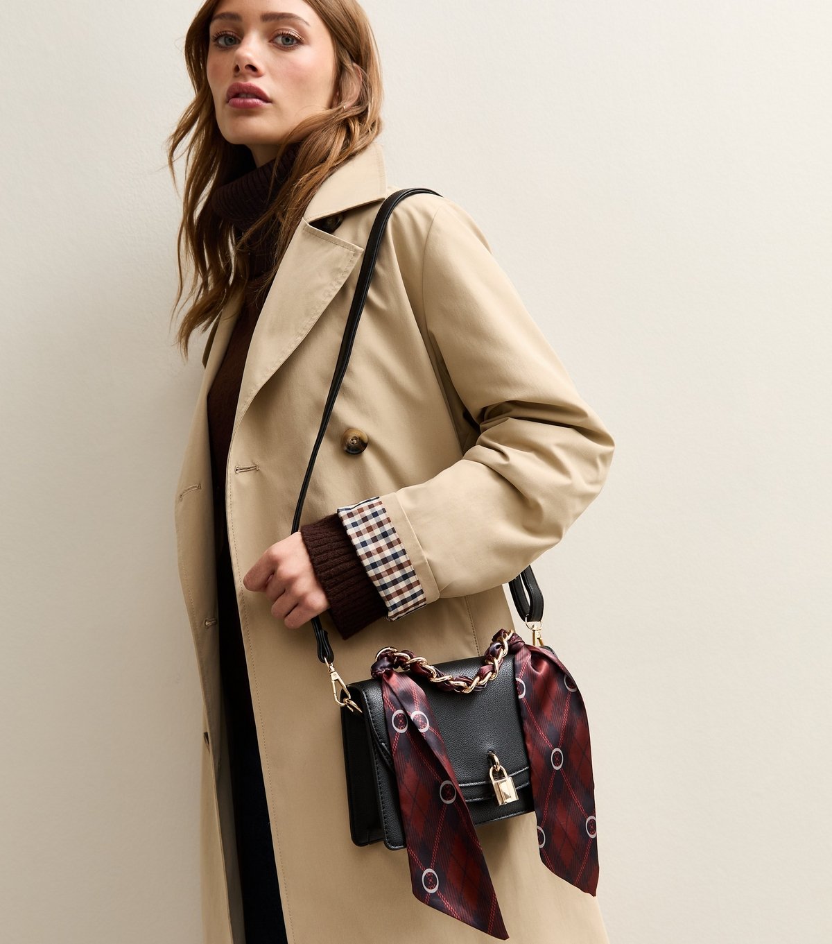 New Look Black Faux Leather Scarf Handle Cross Body Bag Vegan New Look - 2