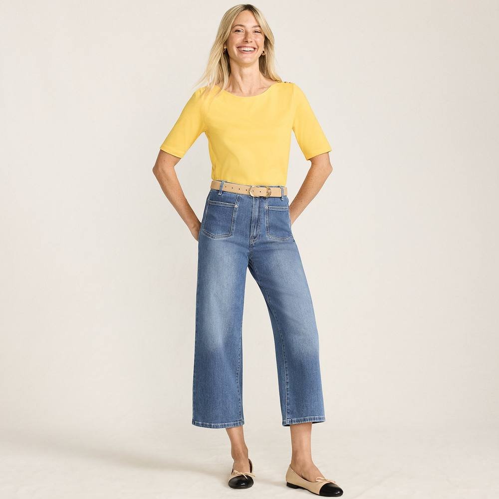 lands end Lands' End Women's Cropped Wide Leg Jeans in Mid Blue - 4
