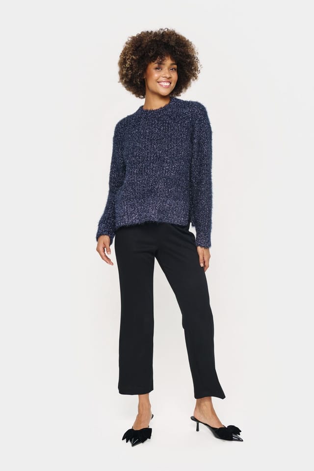 Saint Tropez Saint Tropez Women's HalfaSZ Pullover Glitter Knit Casual Fit in Dark Navy - 2