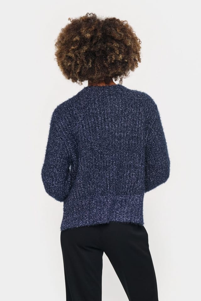 Saint Tropez Saint Tropez Women's HalfaSZ Pullover Glitter Knit Casual Fit in Dark Navy - 3