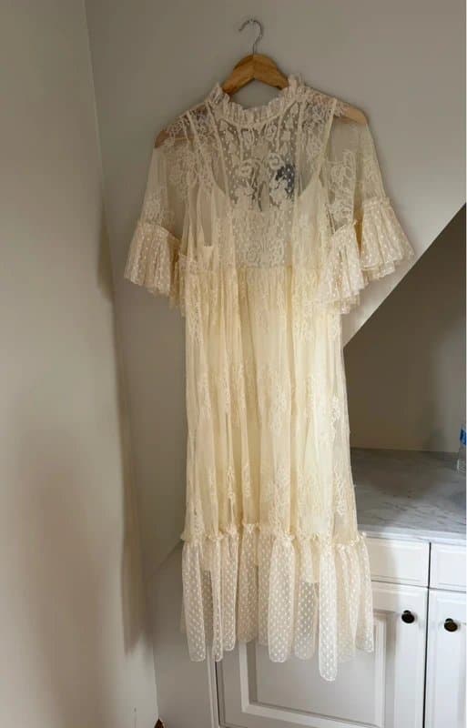 Joanie Joanie Boho Cream White Lace Maxi Dress Ruffled Sleeves Size 8-10 Country Western Festival Summer