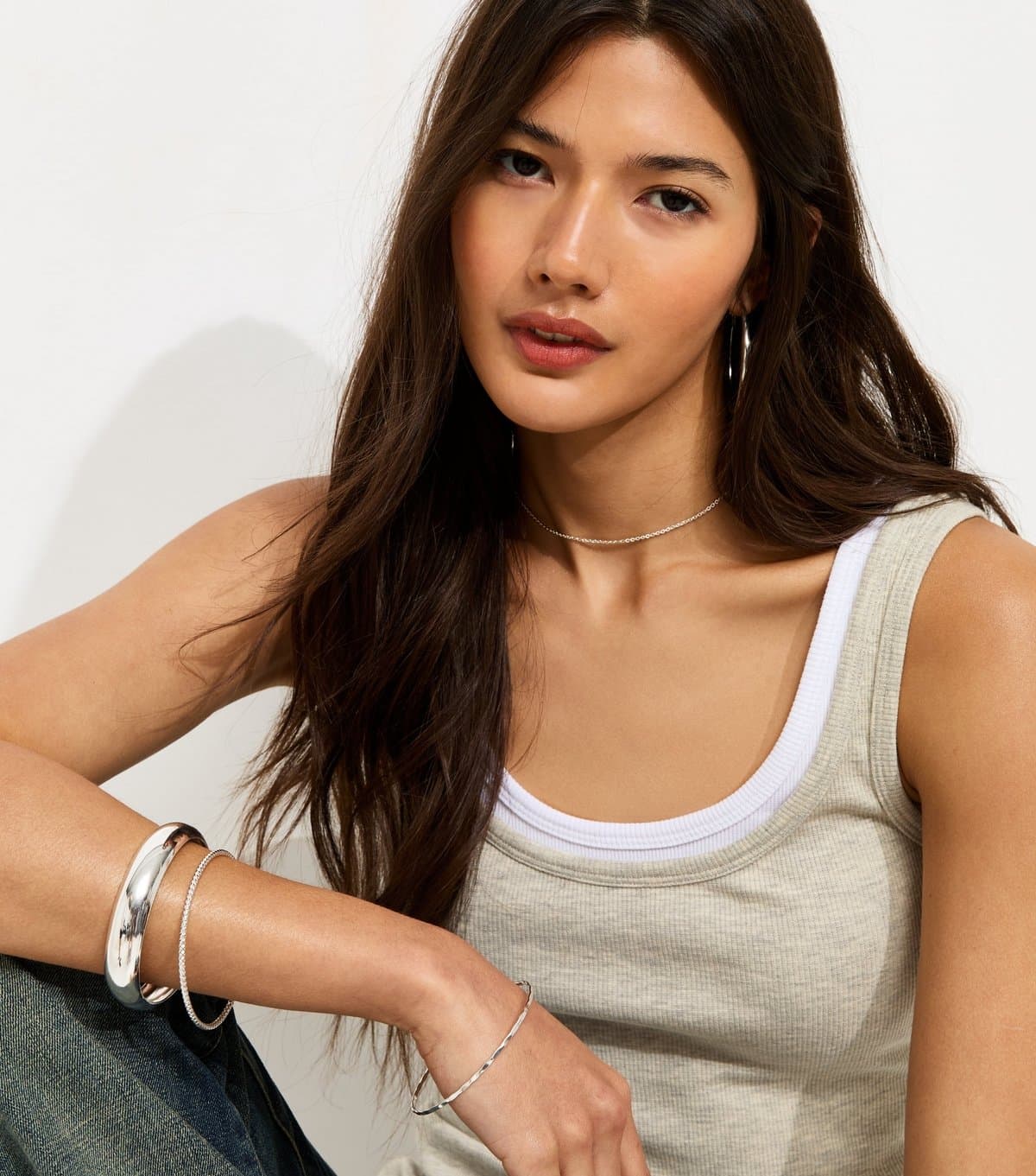 New Look New Look Grey Cotton Rich Layered Scoop Neck Vest