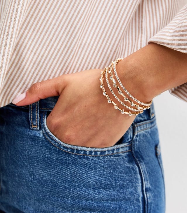 New Look Gold Tone Diamanté Embellished Cuff Bracelet New Look - 2