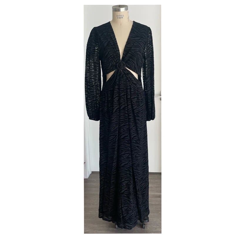 ASOS Black Velvet Zebra print maxi w balloon sleeve.