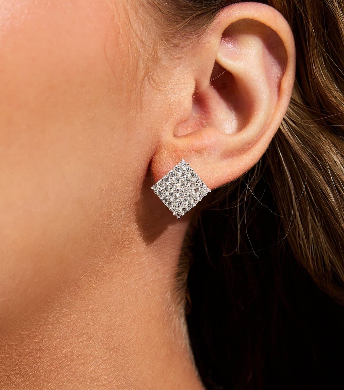 New Look Silver Tone Large Square Diamante Stud Earrings New Look