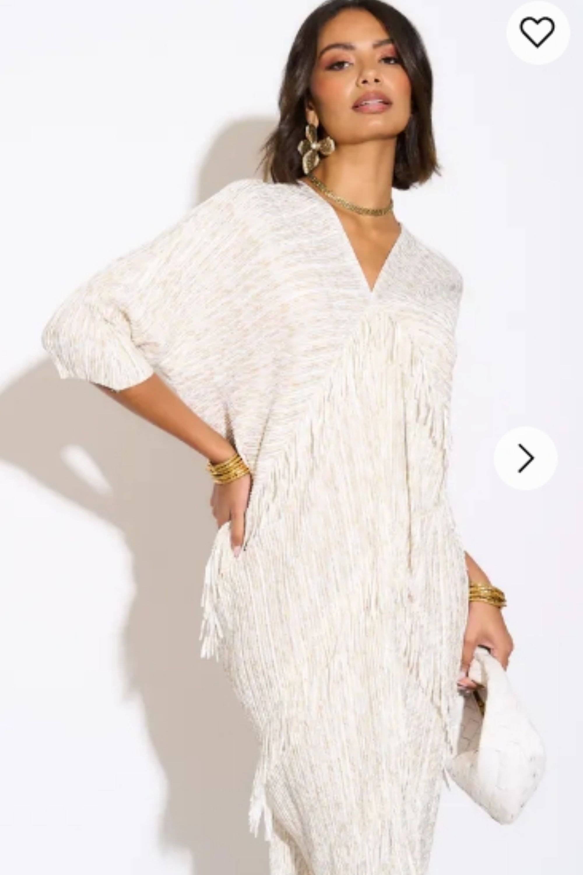 CY CY Women's Layers Multi Fringed Tassel Pleated Midi Dress In White - 2