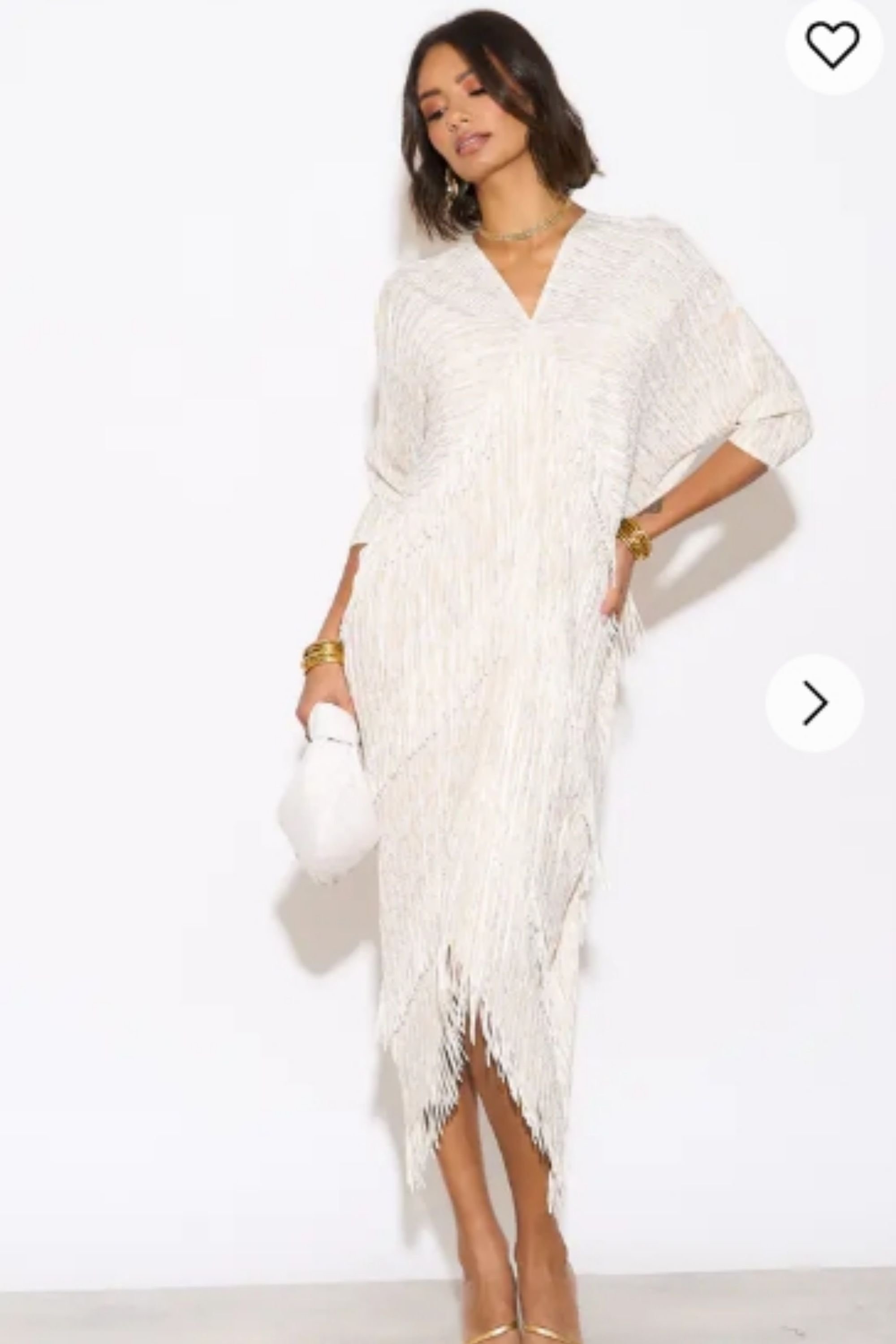 CY CY Women's Layers Multi Fringed Tassel Pleated Midi Dress In White - 4