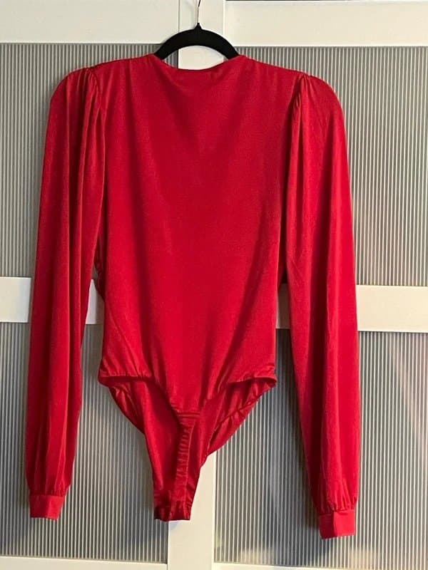 Sample Red Satin Ruched G‑String Bodysuit – Size 10