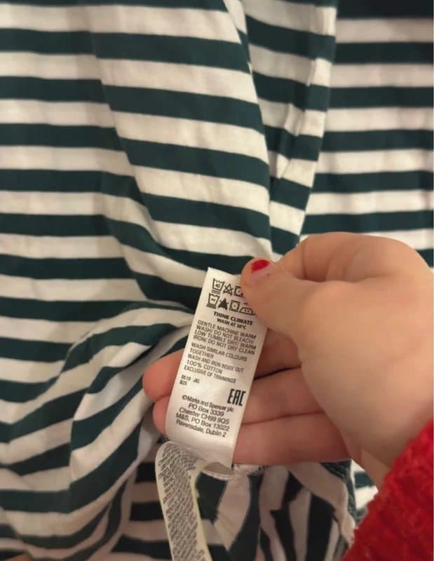 Marks & Spencer M&S Dark Green White Breton Striped Cotton Long Sleeve Relaxed Loose Fit Top T-Shirt Tee